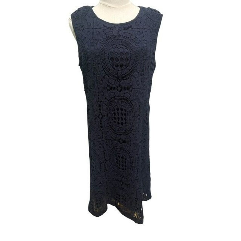 Katherine Barclay Montreal Women Dress Size 10 Navy Crochet Lace Sleevless Line